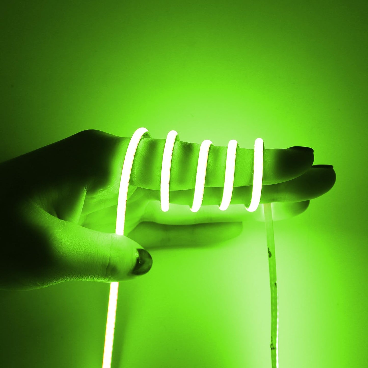 MALIIGAZA 3mm COB Strip Light, DC 12V Green 16.4ft Flexible Cuttable Ultra-Thin LED Tape CRI>90 Uniform Dotless 400LEDs/M LED Light for Christmas Bedroom Home Kitchen Cabinet Decor (NO Power Supply)