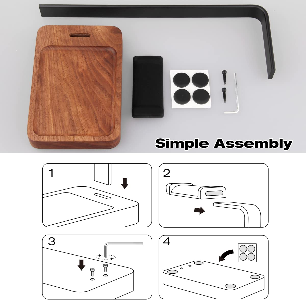 PHERKORM Walnut Wood & Aluminum Headset Holder, Desktop Headphone Stand, Universal headphone holder for most music gaming headsets - Black Walnut