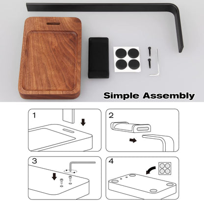 PHERKORM Walnut Wood & Aluminum Headset Holder, Desktop Headphone Stand, Universal headphone holder for most music gaming headsets - Black Walnut