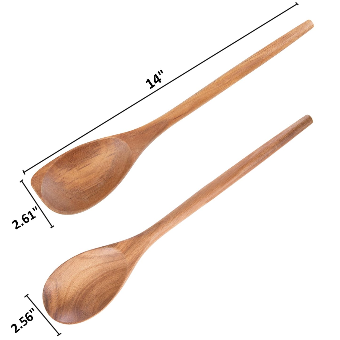 MornHalo 2PCS Acacia Wooden Spoons For Cooking-14 Inch Smooth Finish Cooking Spoons-Comfortable Grip Wood Spoons for Cooking - Non-Stick Cooking Utensils (Spoon + Corner spoon)