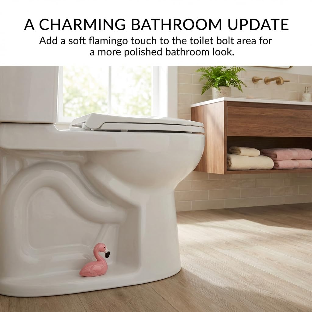 Flamingo Toilet Bolt Covers Decorative - 2PCs Cute Ceramic Toilet Bolt Caps for Bottom of Toilet, Pink Bathroom Christmas Decor Screw Covers, Flamingo-Gifts for Women