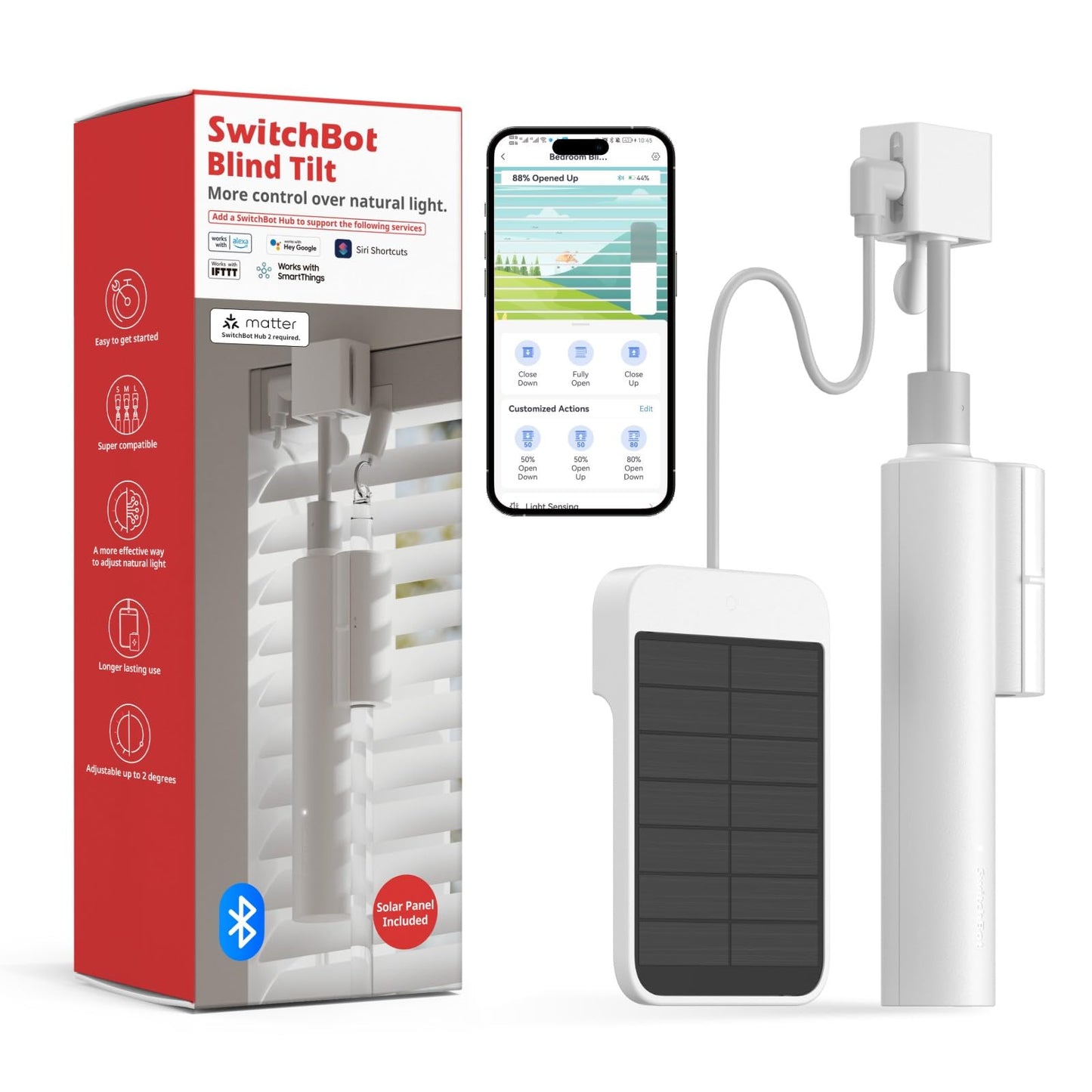 SwitchBot Blind Tilt Motorized Blinds - Smart Electric Blinds, Automatic Blind Opener and Closer, Solar Powered, Light Sensing Control, Add Hub Mini to Make it Compatible with Alexa & Google Home