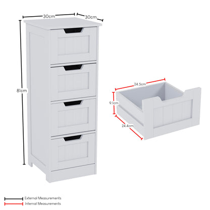 Vida Designs Bathroom 4 Drawer Floor Standing Cabinet Unit Storage Wood, White