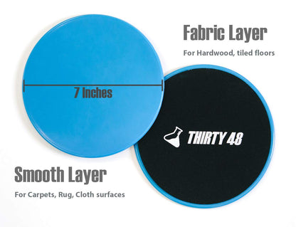 Thirty48 Gliding Discs Core Sliders and 5 Exercise Resistance Bands | Strength, Stability, and Training for Home, Gym, Travel | User Guide & Carry Bag