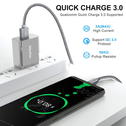 CLEEFUN USB C Cable, USB to USB C Cable, [5 Pack, 3/3/6/6/10 ft] Type C Charger Cable Fast Charging for iPhone 17 16 15 Pro Max Plus Air, for Samsung Galaxy S25 S24 S23 S22 S21 S20 S10 A17 A16 A15