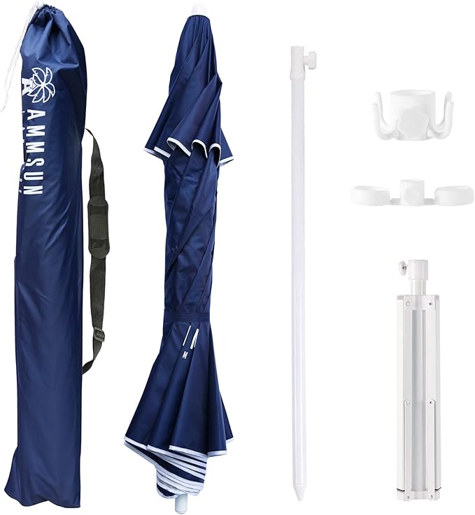 AMMSUN Shade Umbrella, Premium Portable Umbrella with Stand, 6.5ft Lightweight Free Standing Canopy for Sporting Games, Adjustable Instant Sun Protection and Easy to Carry, Navy Blue