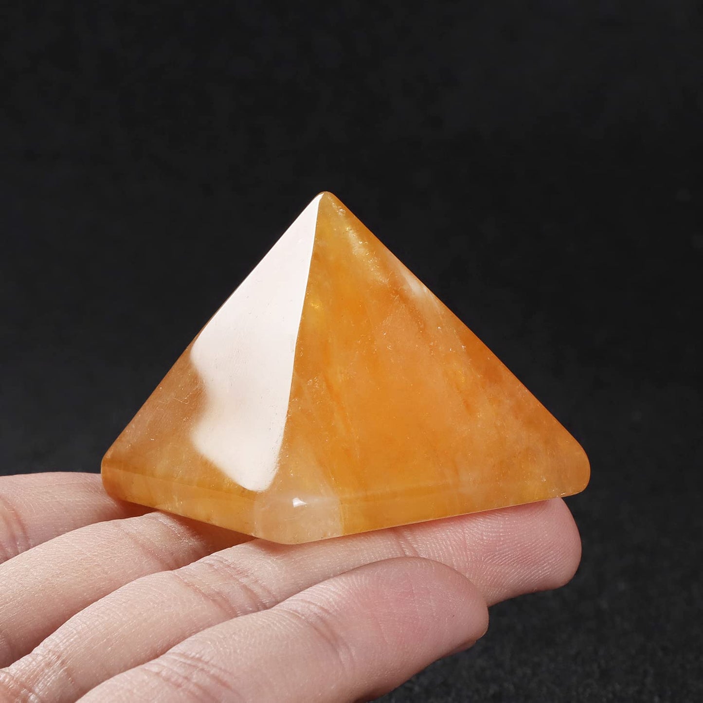 SMQ 1.6" Citrine Crystal Orgone Pyramid Chakra Stones,Hand Carved Gemstone Positive Engrgy Generator,Reiki Healing Pyramid Protection Crystals Figurine Decoration