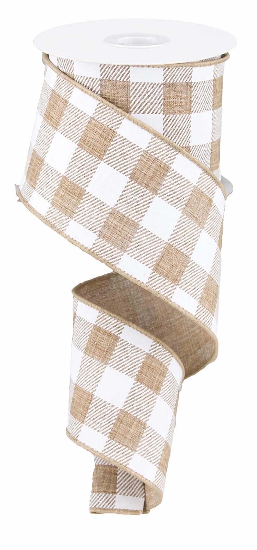 Tan Plaid Wired Edge Ribbon - 2 1/2" x 10 Yards, Mother's Day, Father's Day, Wreath, Rustic Farmhouse, Country Style, Wedding Decoration, Birthday, Anniversary, Gift Bows, DIY, Crafts, Fall, Christmas