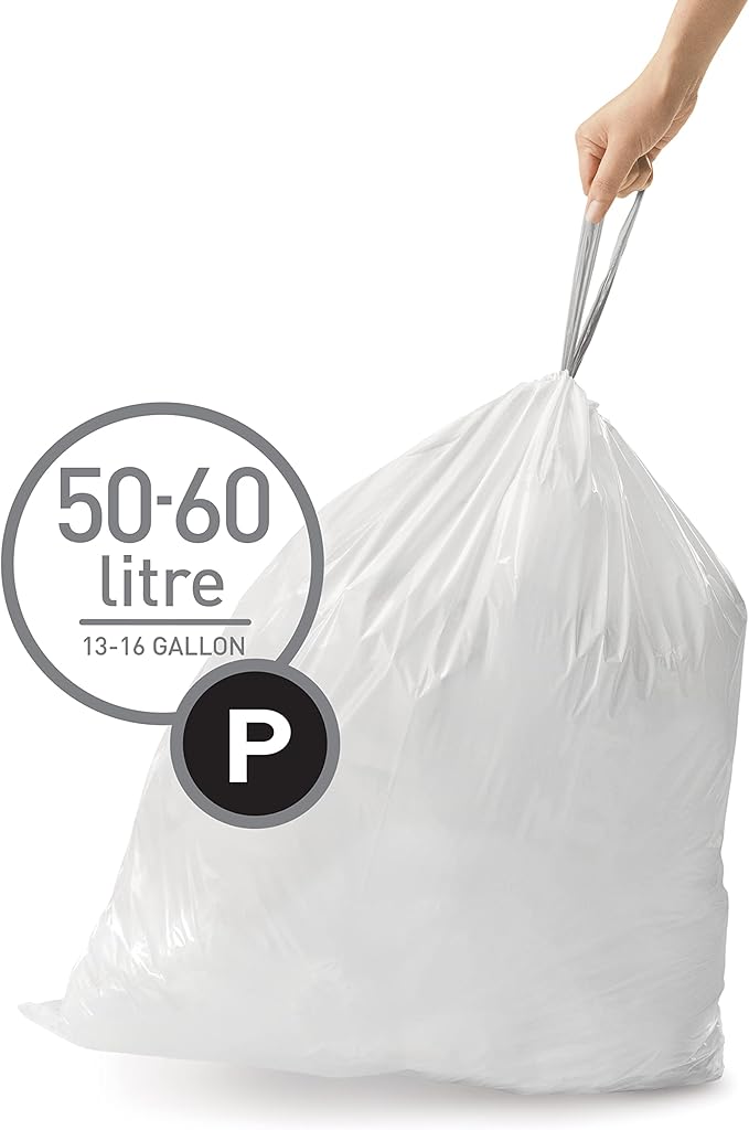 simplehuman Code P Custom Fit Drawstring Trash Bags, 50 -60 L / 13-16 Gallon