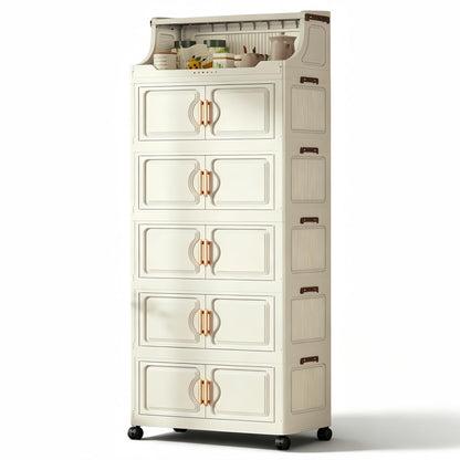 260QT Stackable Storage Bins with Lids & Rack, 6 Tier Large Capacity Foldable Storage Cabinet, Clear Collapsible Pantry Organizer for Home, Kitchen, Bathroom, Dorm, Office, White