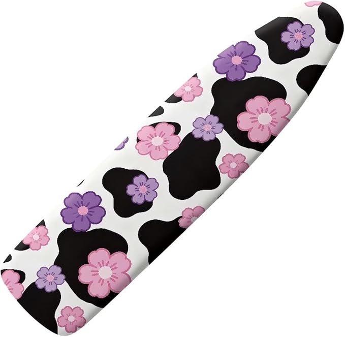 Pink Flower Cow Print Ironing Board Cover Soft Stain Resistant Ironing Board