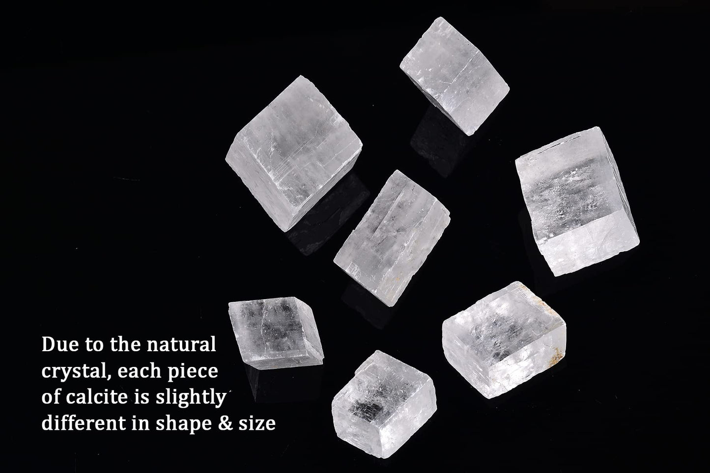 AMOYSTONE 1Lb Bulk Optical Calcite Iceland Spar in Box 7-8 Pcs Irregular White Crystals Rough Stones Raw Crystal Reiki Stone for Home Decor