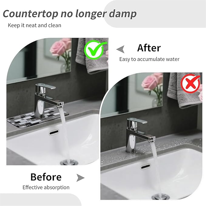 Kitchen Sink Splash Guard，White-black gray tiles Faucet Mat Sink Gadgets-Super