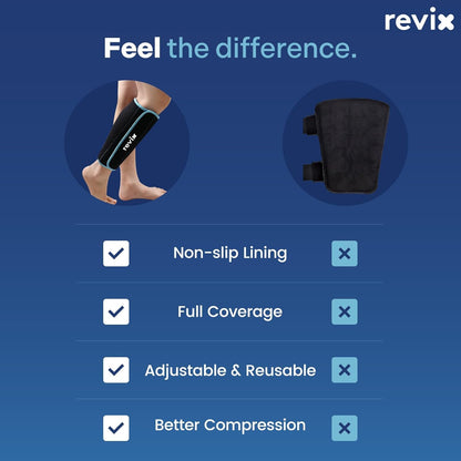 REVIX Shin Ice Pack Reusable Leg Ice Pack Wrap Cold Therapy Compression Sleeve for Calf, Elbow, Arm and Knee Discomfort Recovery and Support, 360° Full Coverage
