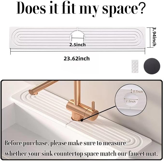 Stone Faucet Mat for Kitchen Sink, 23.6'' Long Quick Drying Absorbent Diatomite