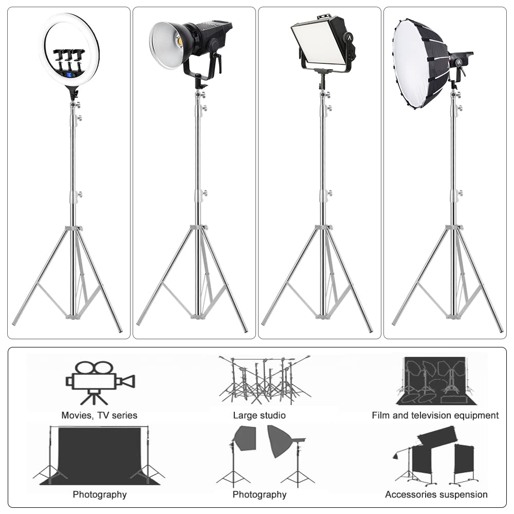 Heavy Duty Light Stand Tripod Stand for Photography, 9.19 Feet/2.8m Stainless Steel Light Tripods for Softbox, Speedlight, Strobe Light, Umbrella - Pack of 2