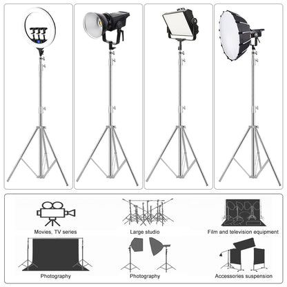 Heavy Duty Light Stand Tripod Stand for Photography, 9.19 Feet/2.8m Stainless Steel Light Tripods for Softbox, Speedlight, Strobe Light, Umbrella - Pack of 2