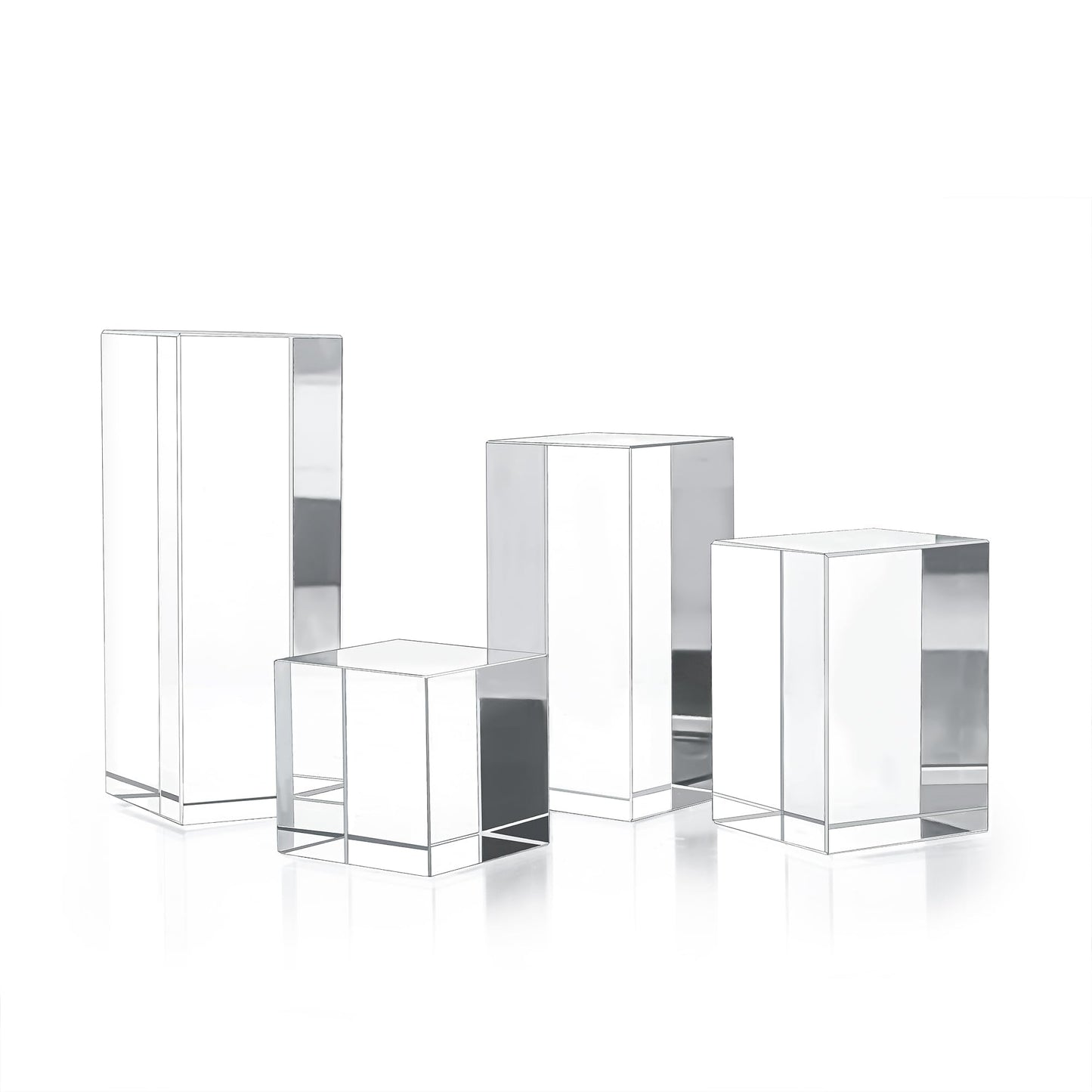 ZEERSHEE Set of 4 Clear Glass Display Blocks, Transparent Solid Square Glass Risers for Jewelry, Collectibles, Cosmetics, Mini Figures, Craft & Retail Display
