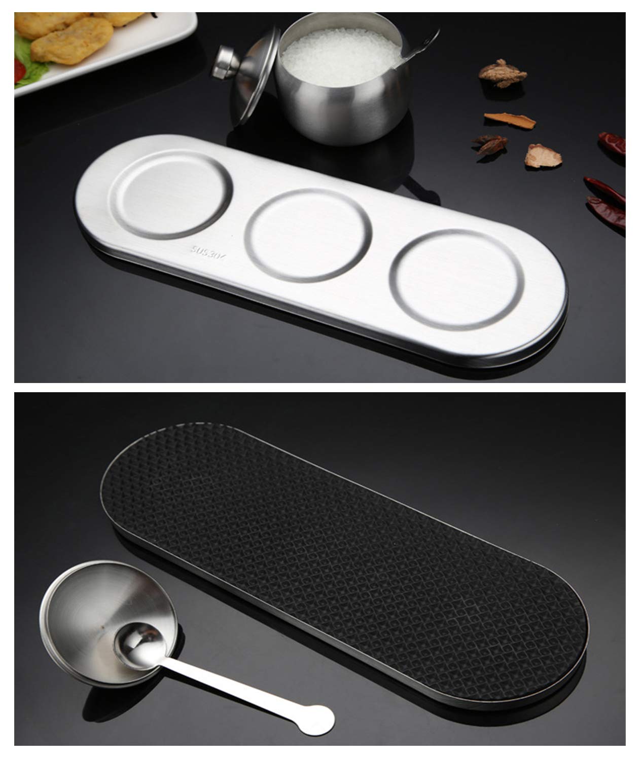 TENTA KITCHEN TENT 18/8 Stainless Steel Seasoning Containers Set Spice Jar Spice Rack Condiment Cruet Bottle Salt Pepper Sugar Storage Organizers with 3 Serving Spoons And Non-slip Base