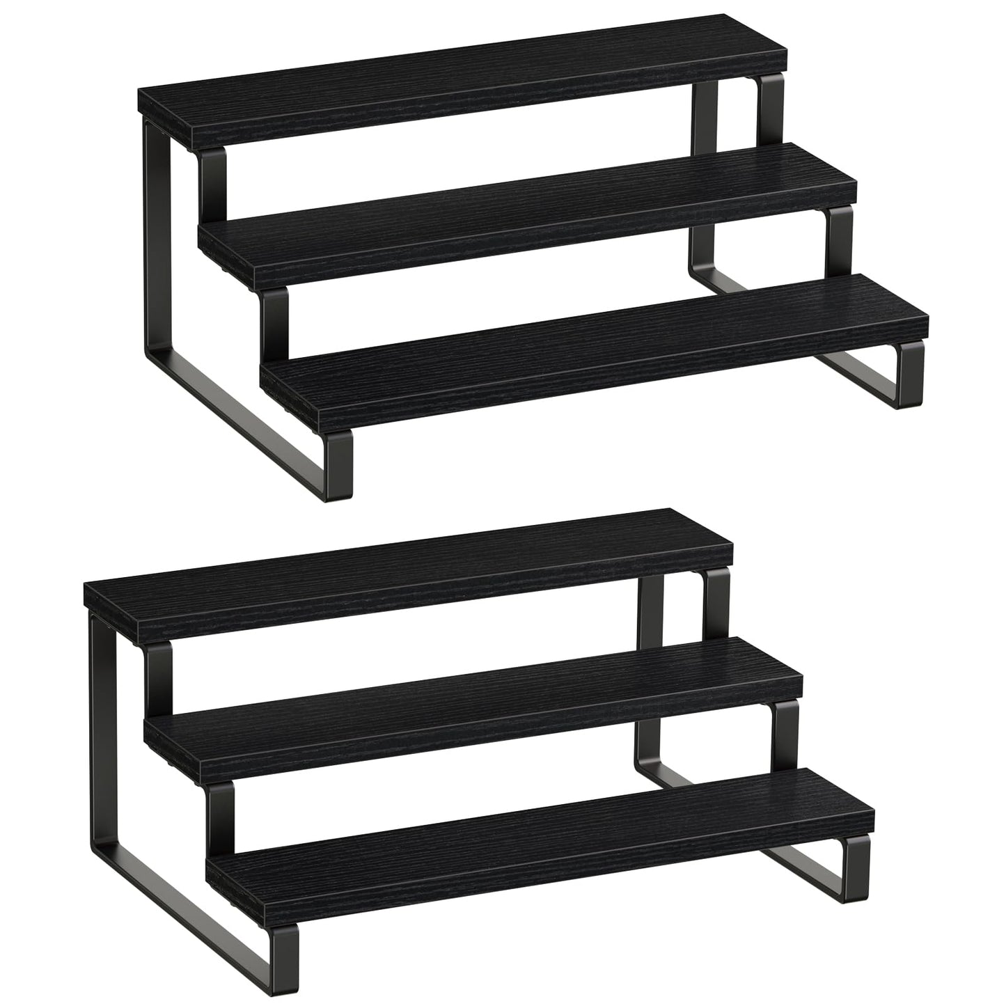Giikin 3 Tier Spice Rack, Set of 2 Wooden Spice Rack for Countertop, Cabinet Organizer Shelf Kitchen Counter Storage Shelves Cupcake Stand Holder Display Stand, Black
