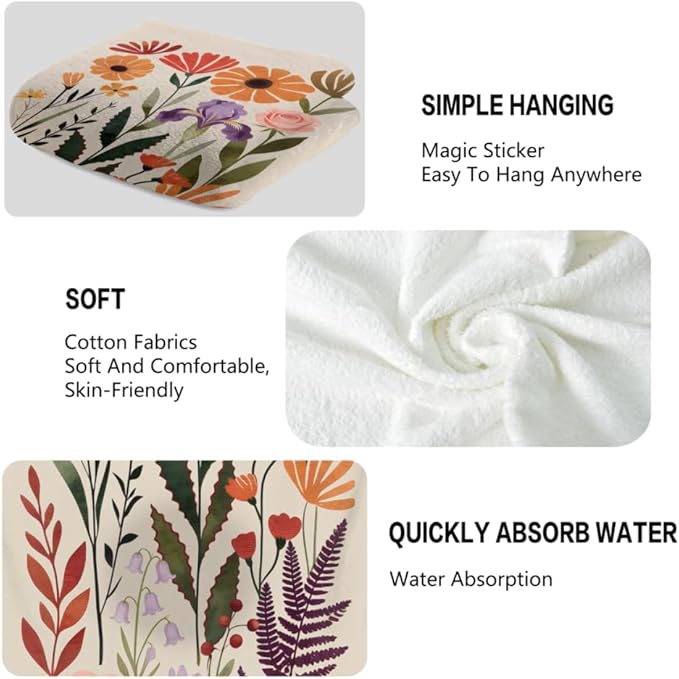 Floral Hand Towels for Bathroom, 2 Packs Decorative Boho Kitchen Towels 28.7 x