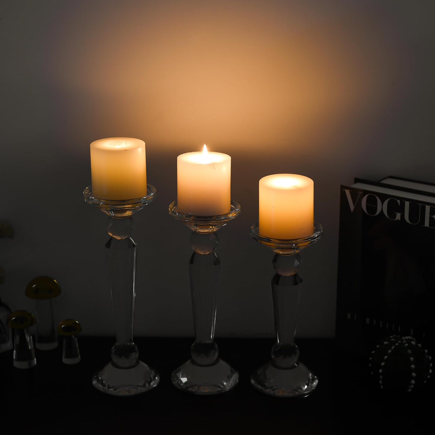 DONOUCLS Crystal Candle Stick Holders Set of 3, Clear Crystal Taper/Pillar Candles Holder Table Centerpieces for Party and Wedding Decoration, Comes with Gift Box