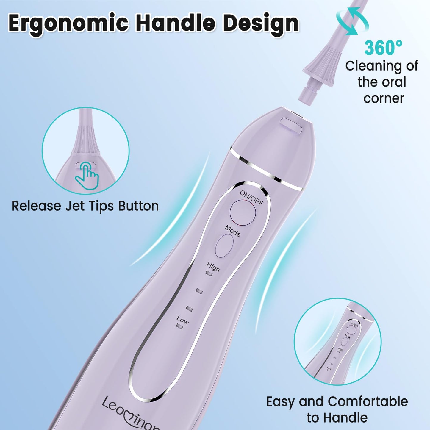 Leominor Water Flosser Pick for Teeth, 300ML Portable Oral Irrigator Upgraded Tank Removable,IPX7 Waterproof, Rechargeable Travel Teeth Cleaner, Professional Electric Flossing Machine (Pink)
