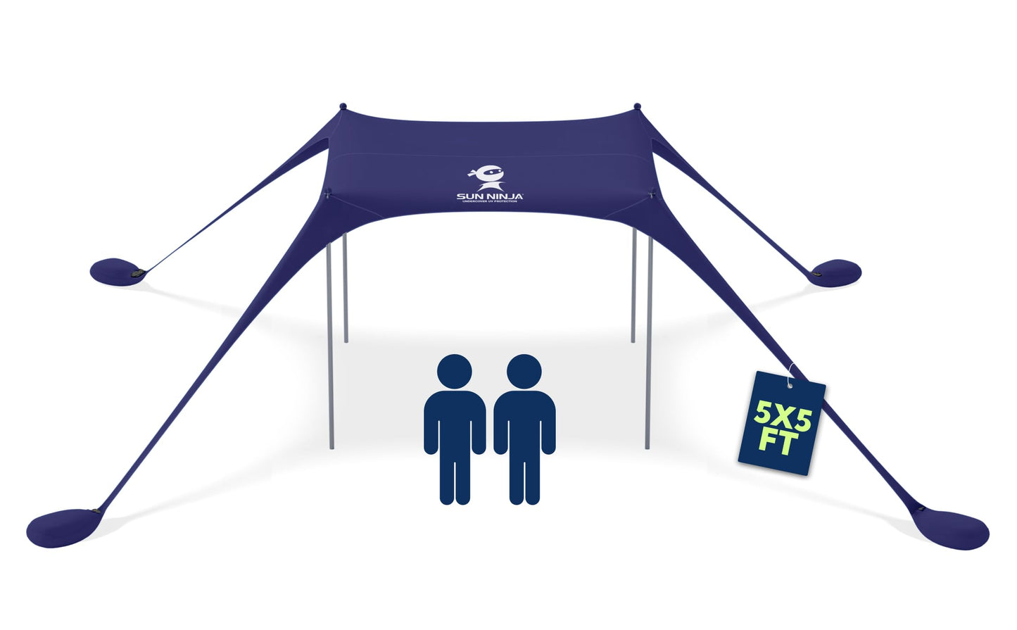 SUN NINJA Beach Tent Shelter with UPF50+ Protection, Includes Sand Shovel, Ground Pegs, Stability Poles, Outdoor Pop Up Shade Canopy for Camping, Fishing, Backyard Fun (Navy, 5x5 FT 4 Pole)