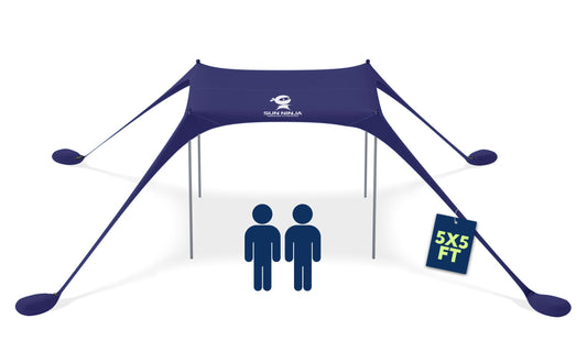 SUN NINJA Beach Tent Shelter with UPF50+ Protection, Includes Sand Shovel, Ground Pegs, Stability Poles, Outdoor Pop Up Shade Canopy for Camping, Fishing, Backyard Fun (Navy, 5x5 FT 4 Pole)