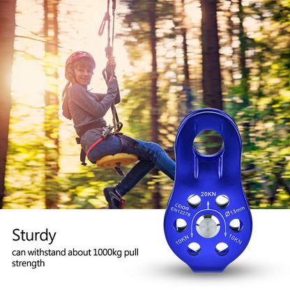 Omabeta Pulley, Heavy-Duty Aluminium Alloy Construction with Smooth Rotation, Single Rope Pulley Block, for Climbing and Hauling, Blue, for 8-12mm Rope