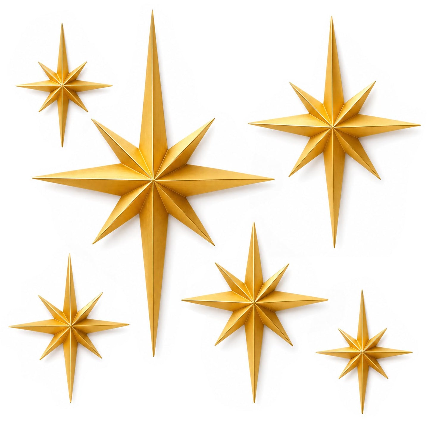 Shudyear 6 Pack Starburst Wall Decor Set, 3D Retro Mid Century Modern Star Wall Art, Gold/Black Plastic Celestial Wall Sculptures for Living Room, Bedroom, Apartment Decor (Gold)