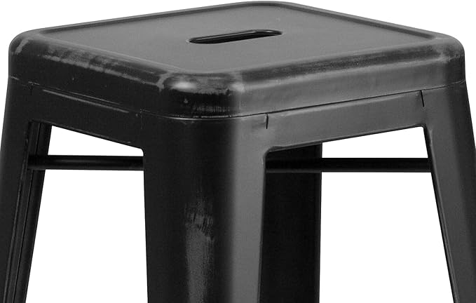 Flash Furniture Kai Commercial Grade 30" High Backless Distressed Black Metal