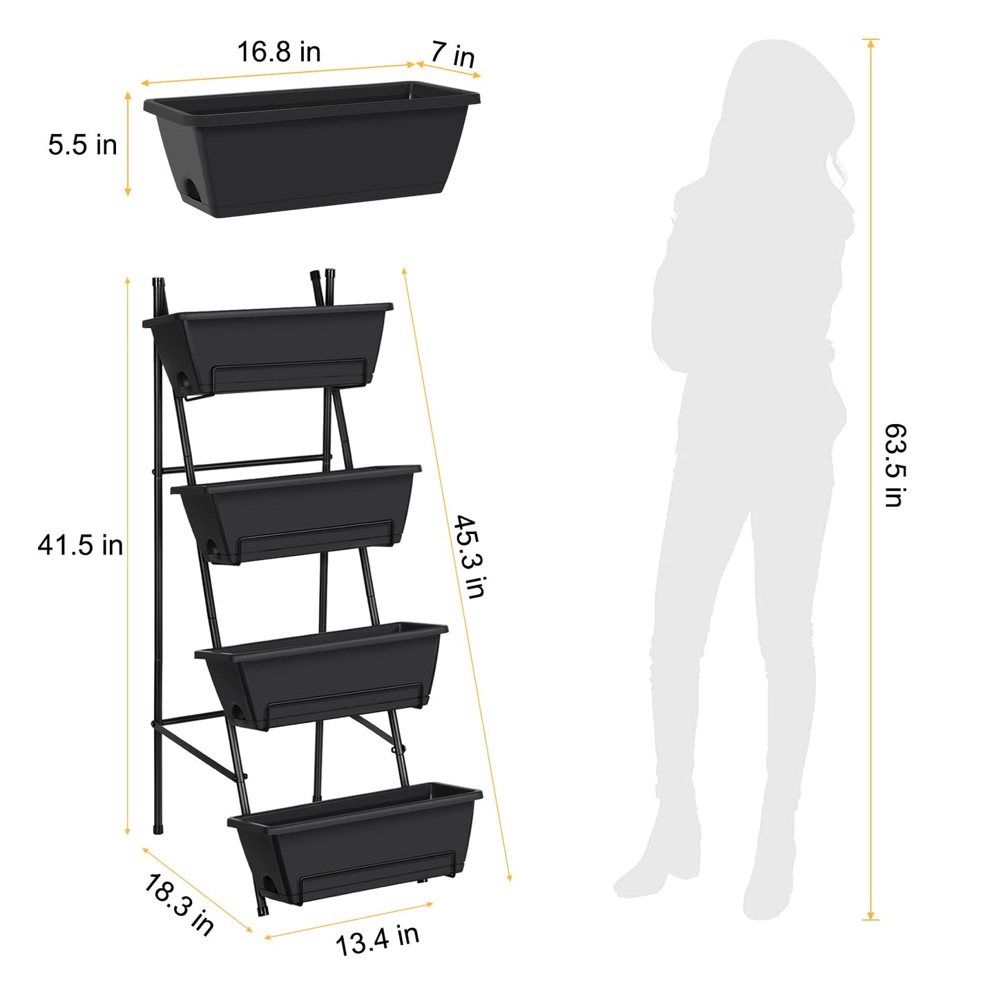 OYEAL Raised Garden Bed 4 Tier Vertical Garden Planters Indoor Outdoor Raised Planter Box with Legs Elevated Herb Garden Planter for Flowers Vegetables Plants, Black