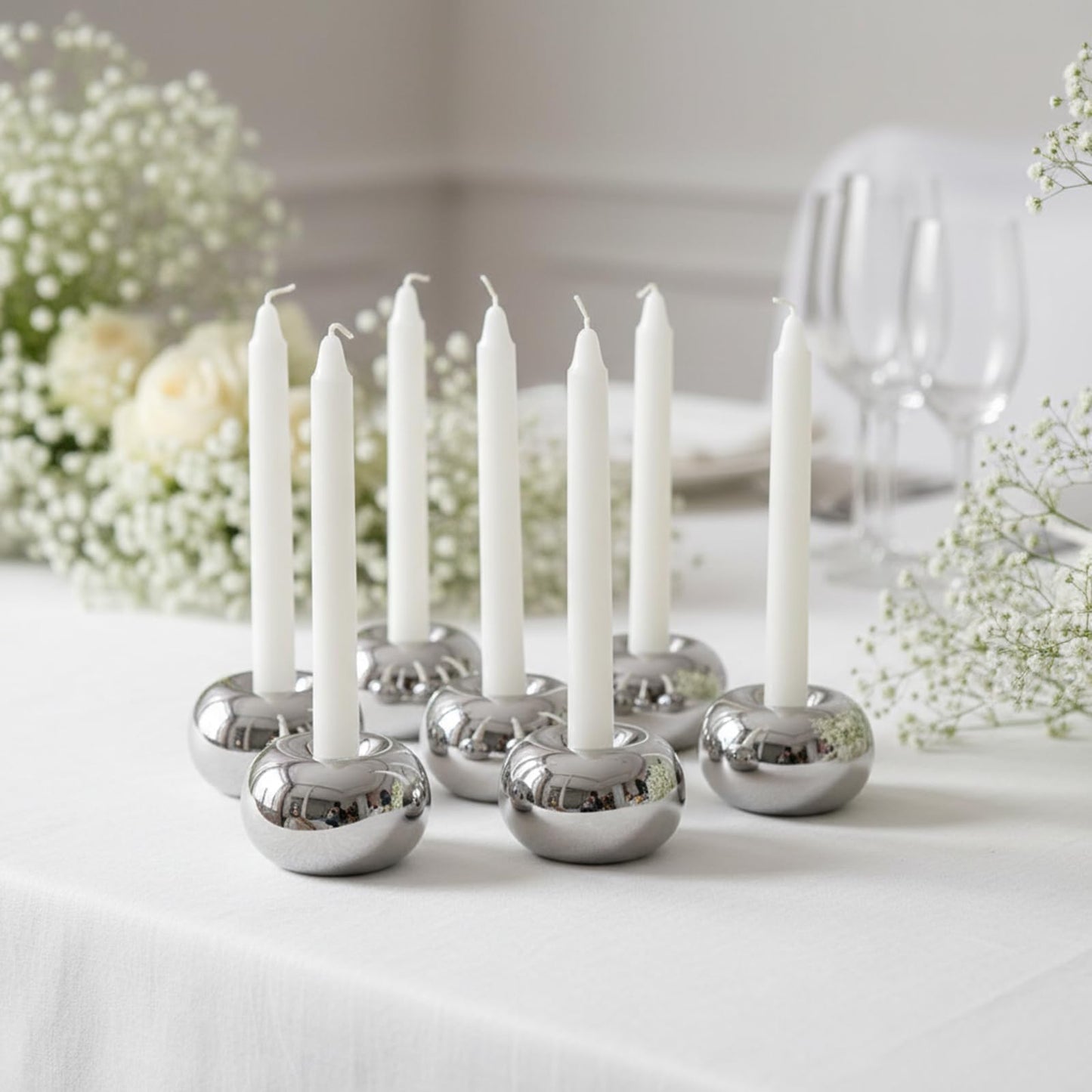 Silver Modern Doughnut Shaped Candlestick Holder, Small Decorative Taper Candle Holder for Bathtub Bedroom Livingroom，2 Pack