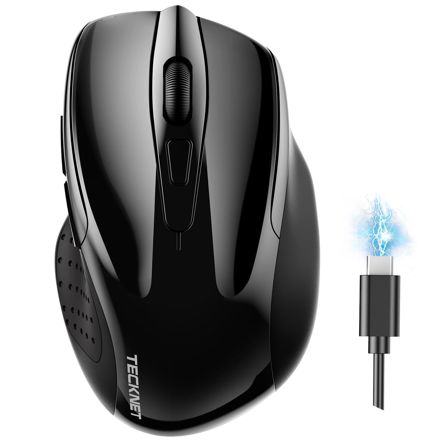 TECKNET Wireless Mouse (BT5.0/3.0 & 2.4G) Rechargeable 4800 DPI Silent USB A & Bluetooth Mouse 6 Buttons, Wide Compatibility - Grey