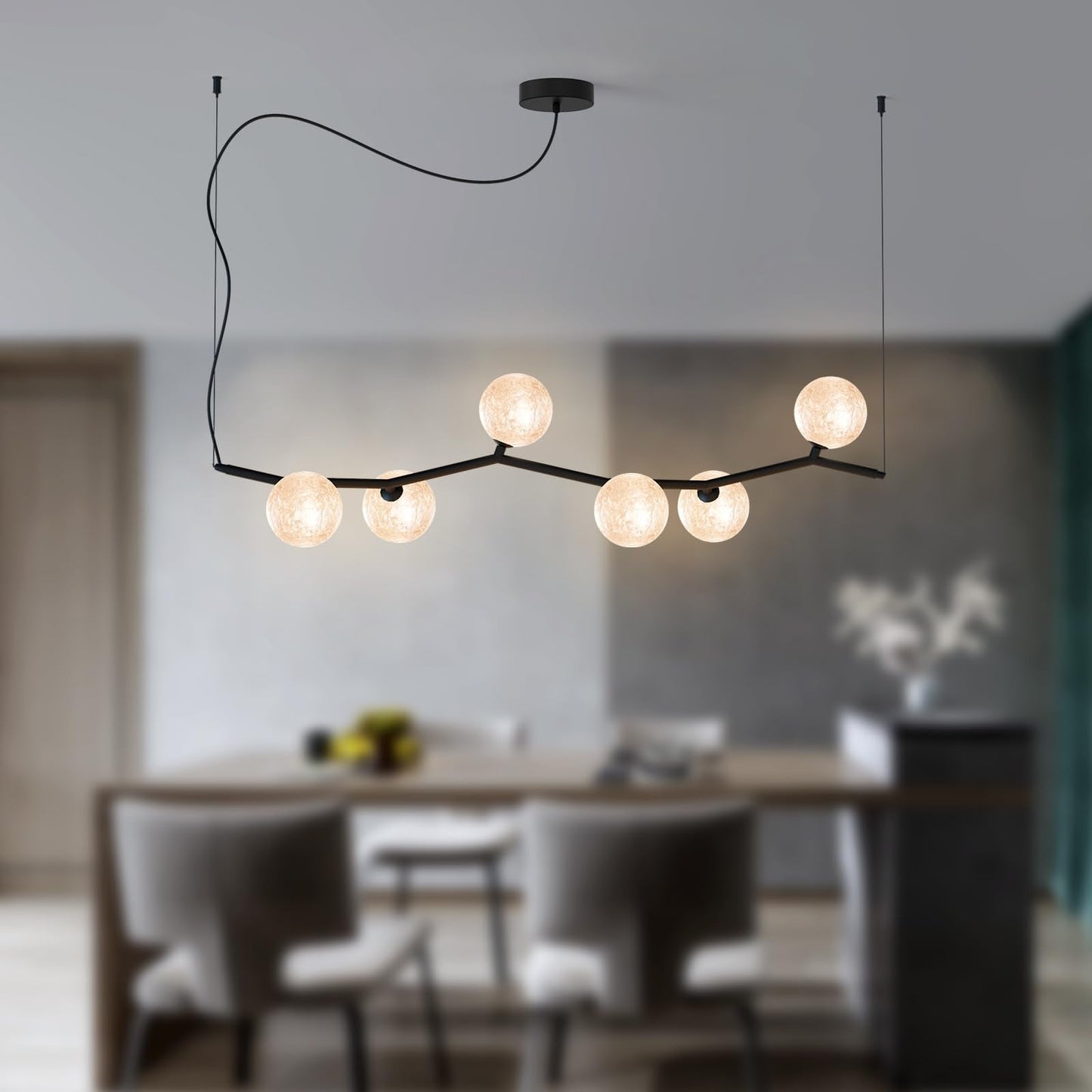 ziidoo Modern Branch Glass Chandelier，6-Lights Pendant Light Ice Crystal Pattern Lampshade Ceiling Artistic Tree Shape Hanging Light Fixtures Over Table for Dining Island Living Room Bar Kitchen