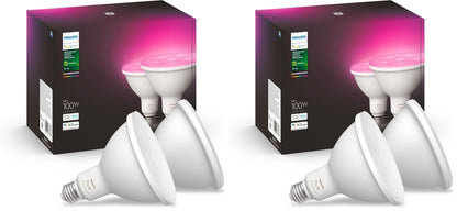 PHILIPS Hue Smart 100W PAR38 LED Bulb, 2 Pack, White & Color Ambiance Color-Changing Light, 1300LM, E26, Outdoor Light Bulbs, Control with Hue App, Works with Alexa, Google Assistant and Apple Homekit