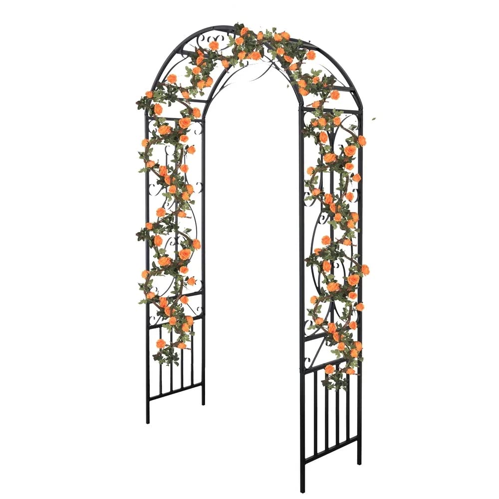 Peach Tree Outdoor Metal Garden Arch, 86.6" H x 44.1" W Iron Black Trellis Arbor Various Climbing Plant Growing Lawn Backyard