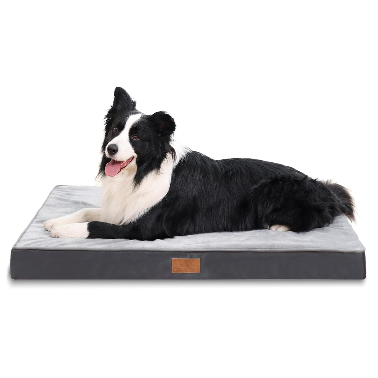 Jaspuriea Large Orthopedic Dog Bed - Washable Waterproof Removable Cover, Anti-Slip, Deluxe Dogs Crate Flannel Mattress, Grey, 90x60x9cm