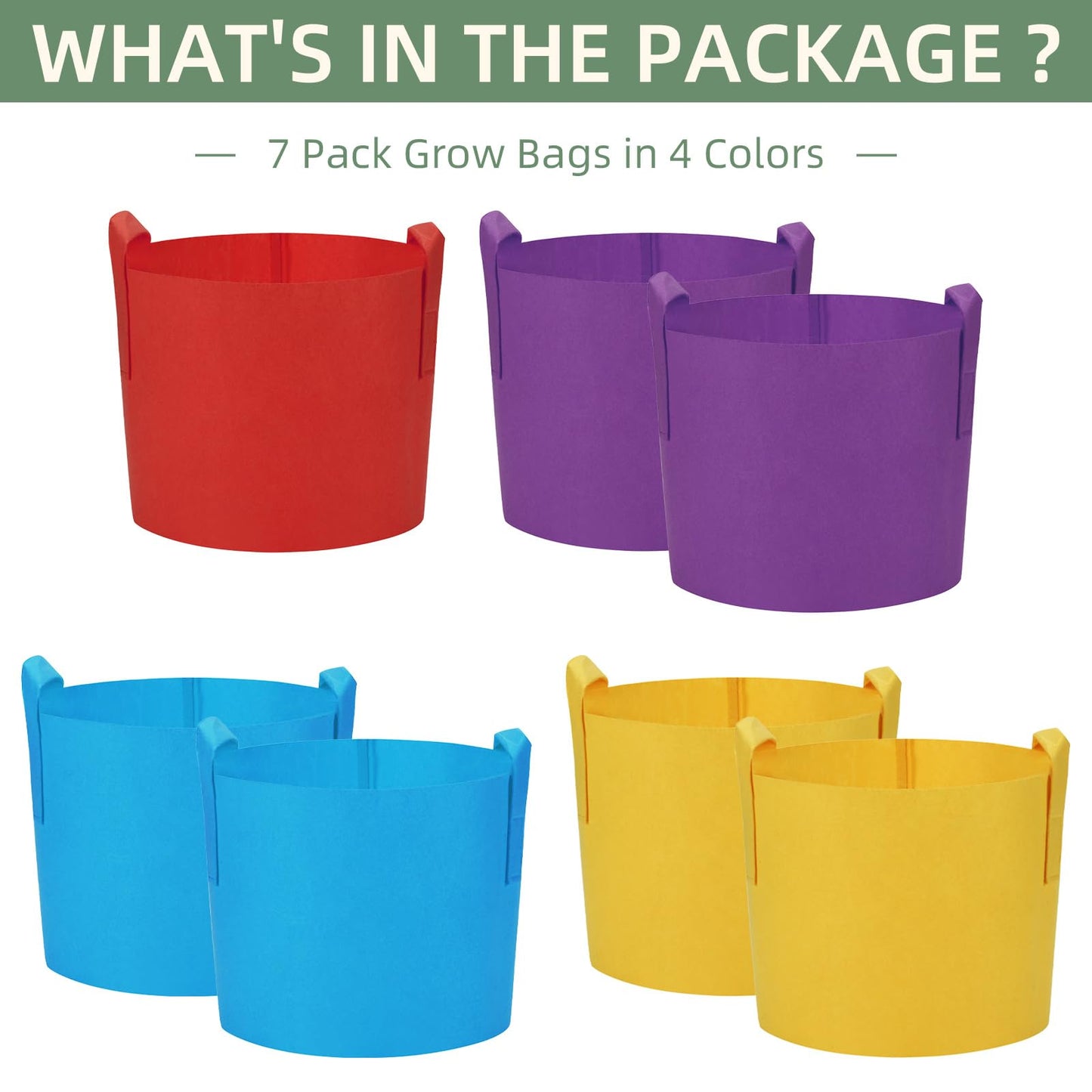 LITLANDSTAR 7-Pack 10 Gallon Colorful Grow Bags, Thickened Nonwoven Plant Fabric Pots with Handles, Heavy Duty Garden Planting Bag for Vegetable, Herbs & Flowers, Come with 4 Colors