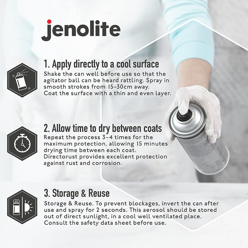 JENOLITE Directorust Spray Paint Satin Finish | BLACK | 400ml | Direct To Rust Spray Paint For Metal | All-In-One Multi Surface Paint for Metal, Wood, Plastic, Ceramic | RAL 9005