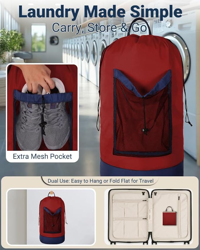 Laundry Bag with Shoulder Straps and Mesh Pocket Laundry Backpack Large