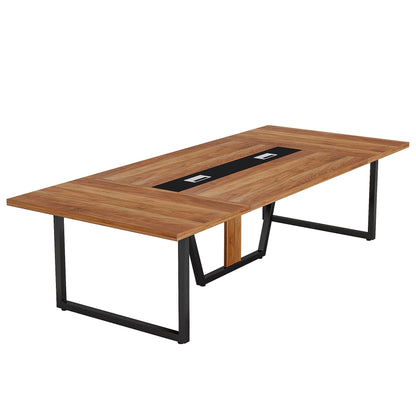 LITTLE TREE 8FT Conference Table for 10 People, Large Meeting Table, Modern Conference Room Tables with Cable Management, Training Tables with Strong Metal Legs for Office, Brown