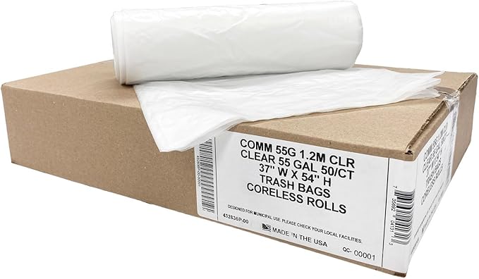 Ultrasac Heavy Duty 55 Gallon Clear Trash Bags