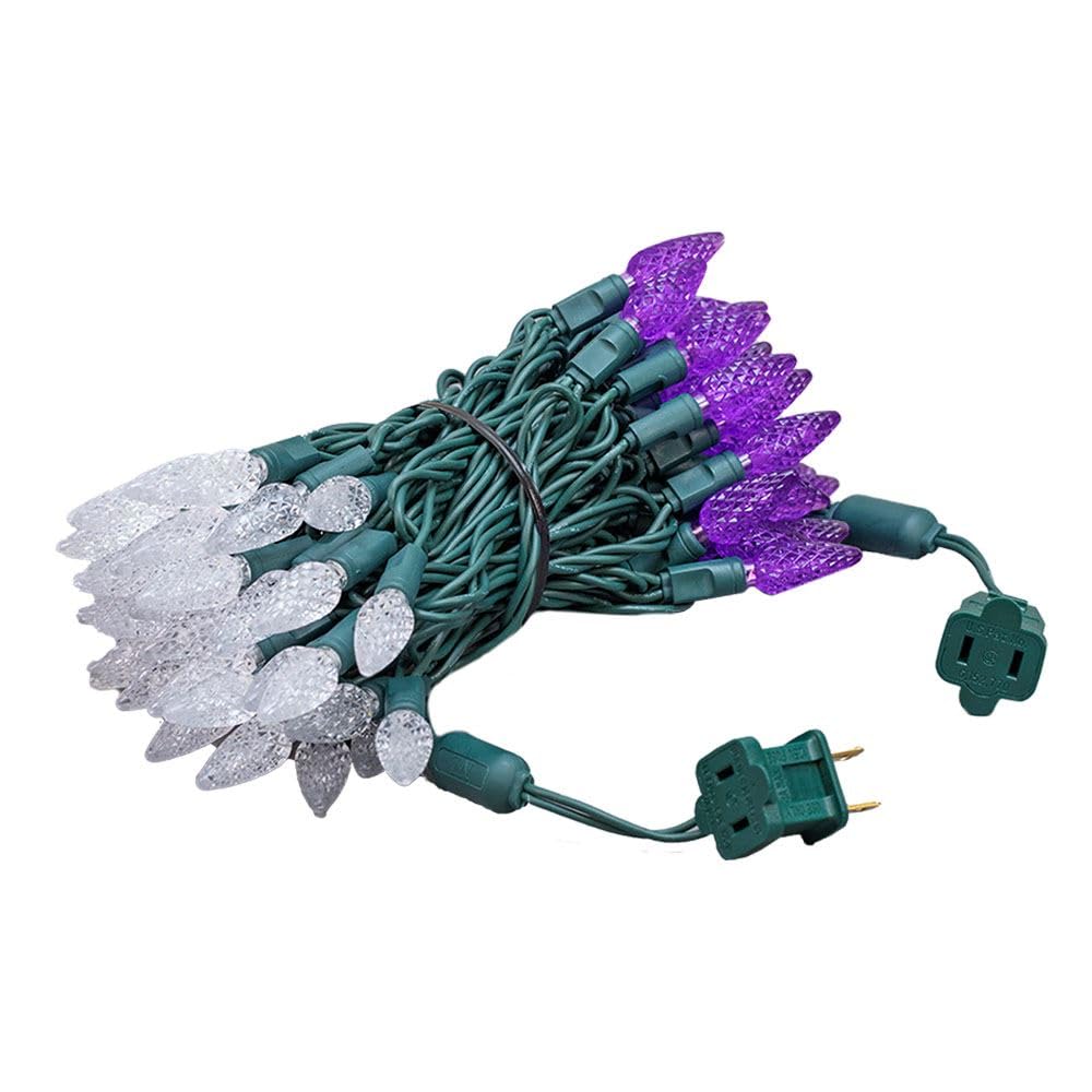 Novelty Lights 24FT 70 LED C6 Commercial Grade LED String Lights, Tree Decorations. Outdoor & Indoor usage, Permanent Christmas Lights. Pure White & Purple