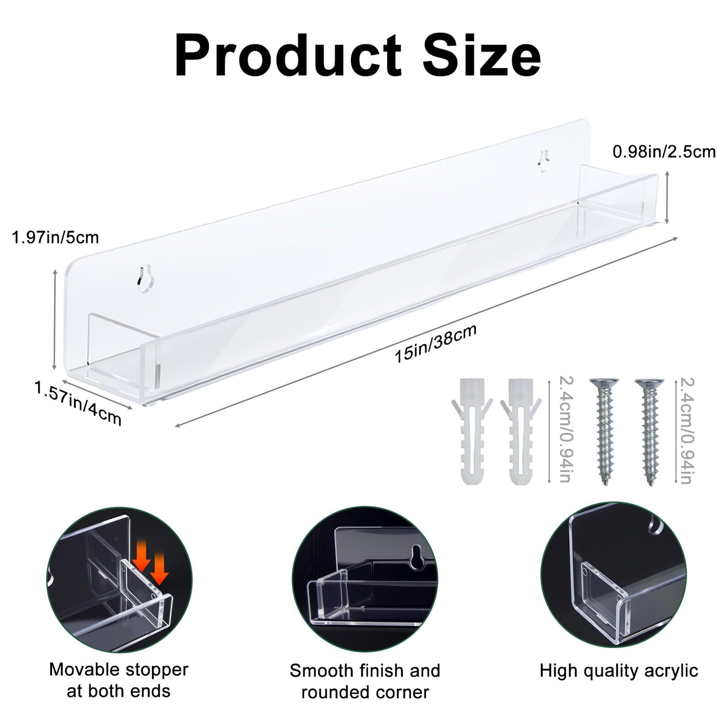 6 Pack Wall Mounted Acrylic Nail Polish Organizer Rack 15 Inch Clear Nail Polish Shelf with Removable Ends Multi-Purpose Shelf for Essential Oils Cosmetics Storage Display for Salon Bathroom