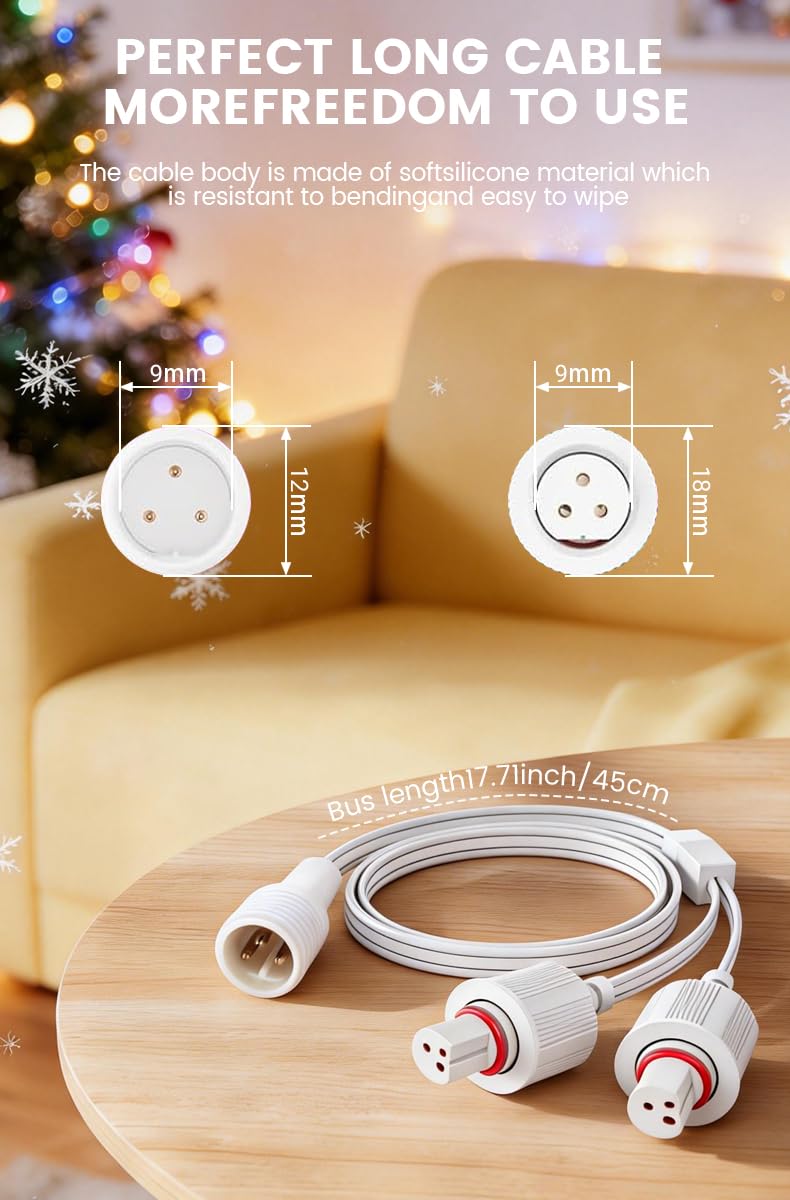 Extension Cable for Permanent Outdoor Lights (1 Male to 2 Female) Y-Shaped Compatible with ASAHOM S1070 S1080 S108B S108C S108D S108E/F, S107B S107C S107D S107E/F Y-Splitter Power Cord 5.9FT(White)