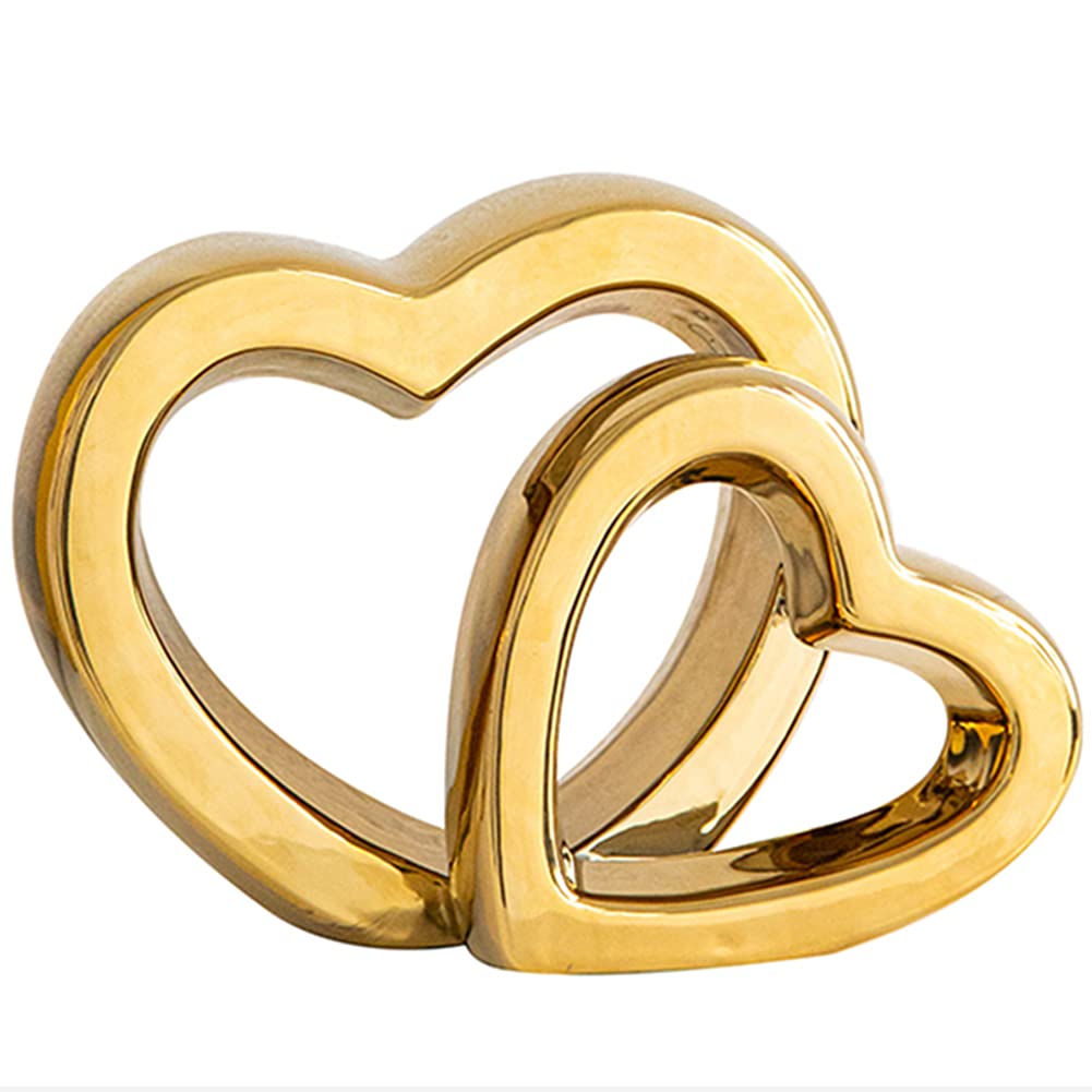WEIDILIDU Home Decor Porcelain Heart Sculpture Modern Abstract Art Ceramic Statue GoldenTable Decorations for Dining Room Living Room Office Centerpiece (Golden W795)