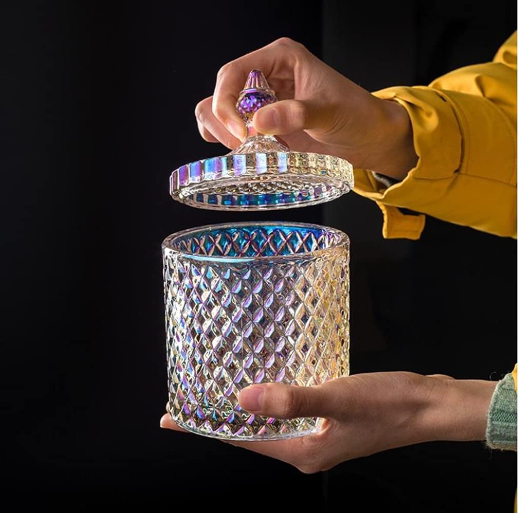 SHUILING Glass Candy Jar with Lids 300m/10OZ Glassware Crystal Candy Dishes Food Storage Container Sugar Cube Bowl Apothecary Jars for Wedding Party Display (Clear)