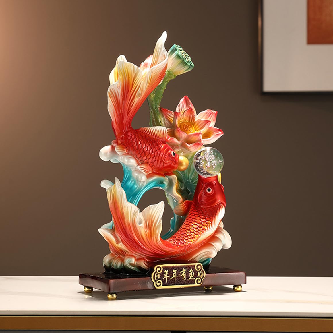 FUNSXBUG 13 Inch Large Chinese Feng Shui Fish Statue Feng Shui Decor Home Office Decoration Tabletop Decor Ornaments Good Lucky Gifts
